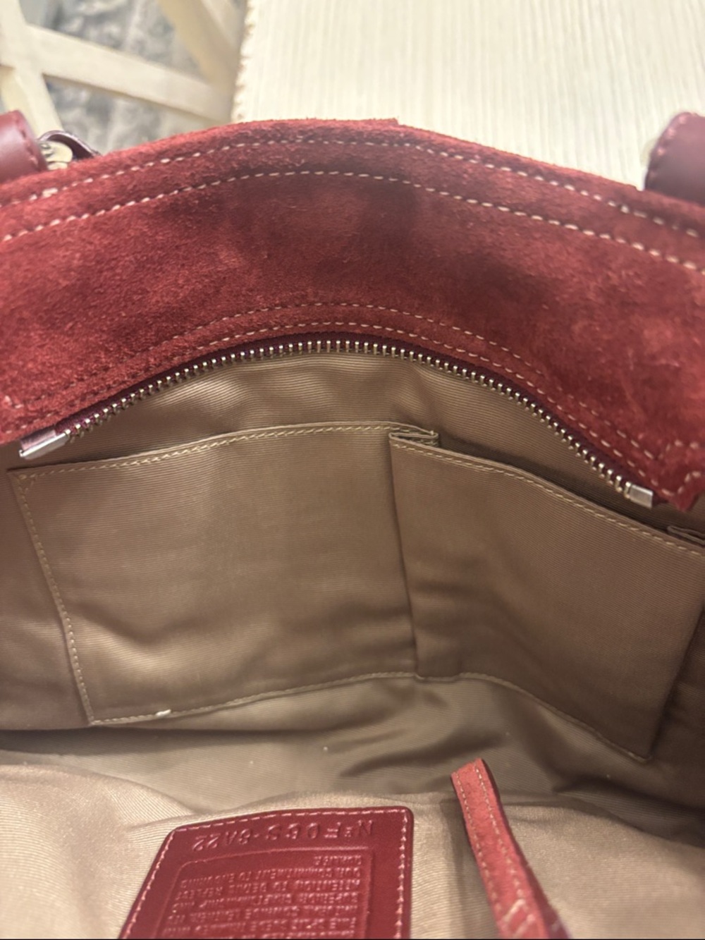 Vintage Coach Suede Pocket Tote in Deep Burgundy - Picture 8 of 11